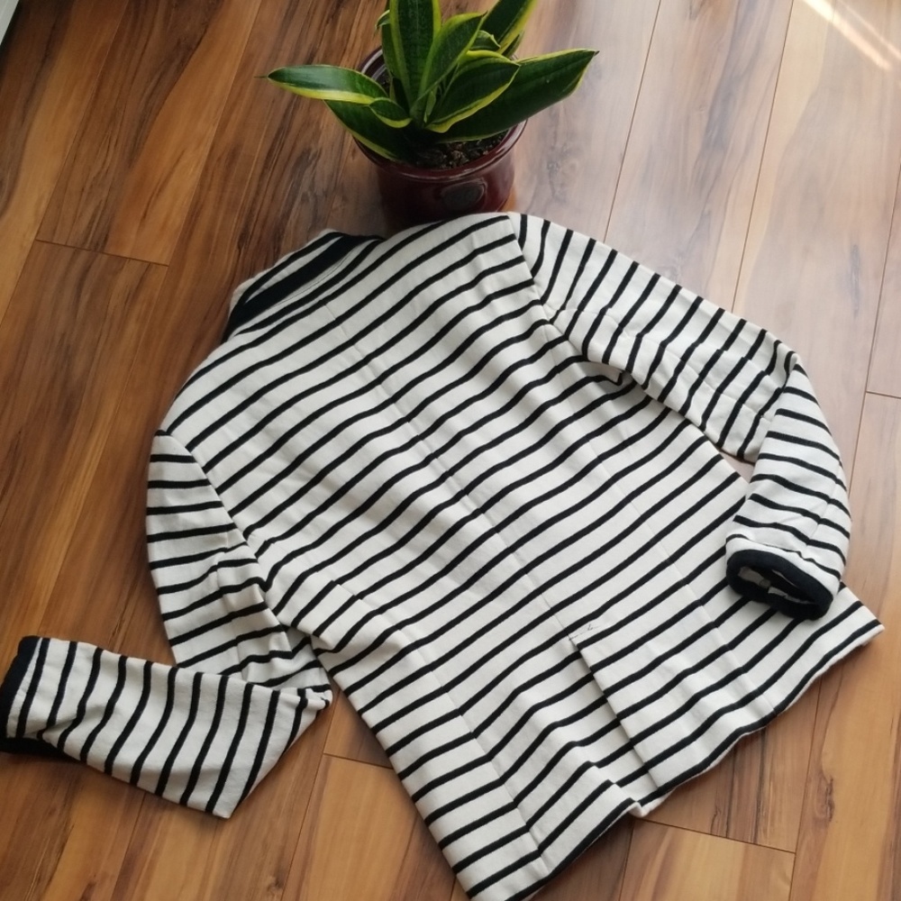 ZARA Basic Blazer Jacket Striped Sz L Black Cream - Picture 6 of 6